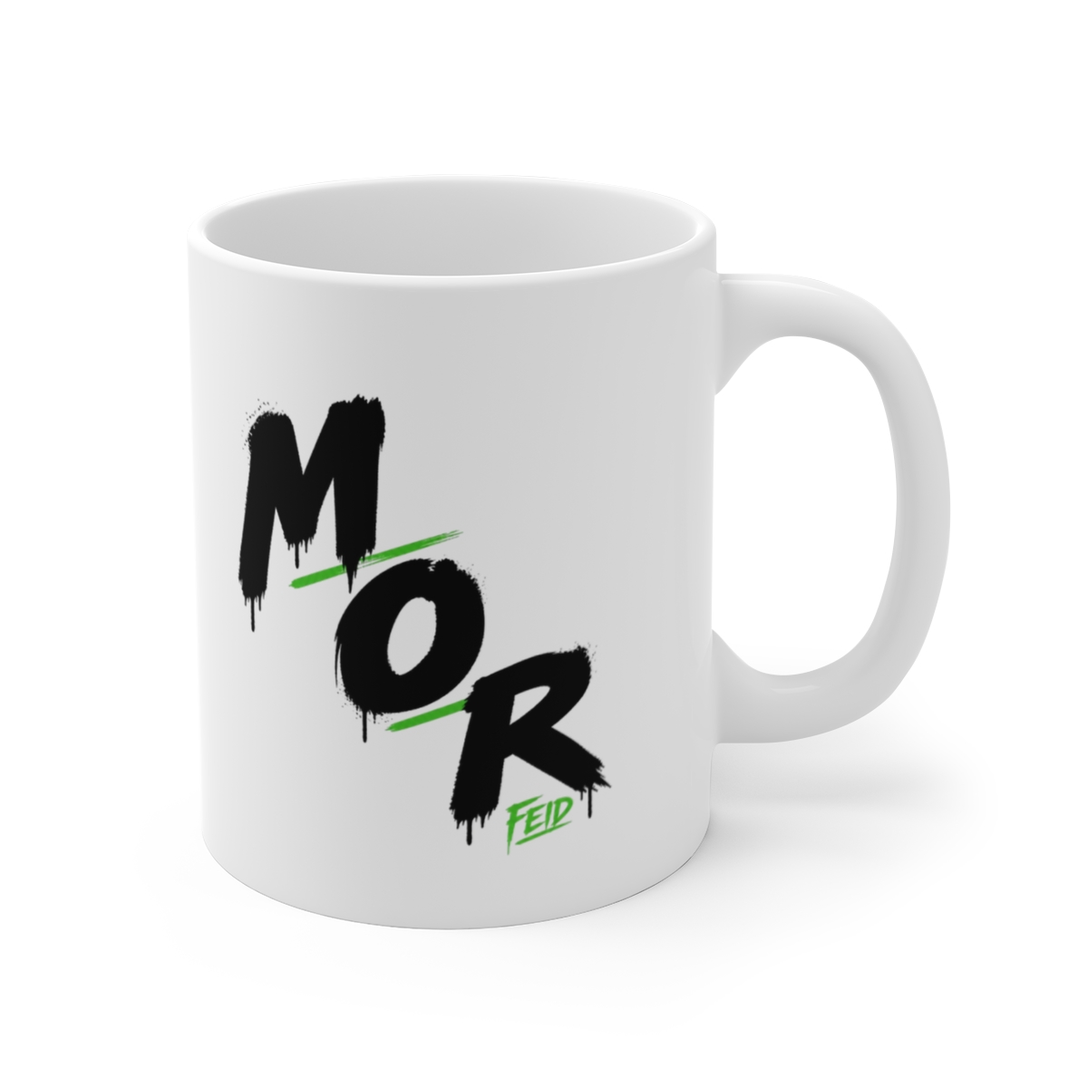 Feid " in smaller font beneath the last letter " White Mug