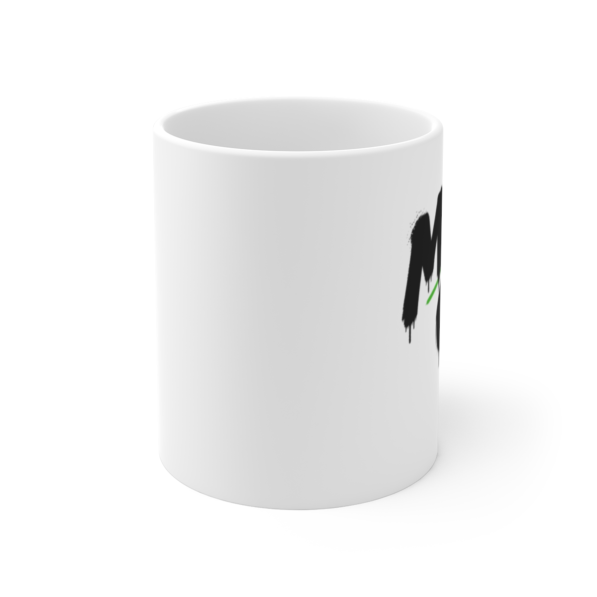 Feid " in smaller font beneath the last letter " White Mug - alternate angle 1, merchandise