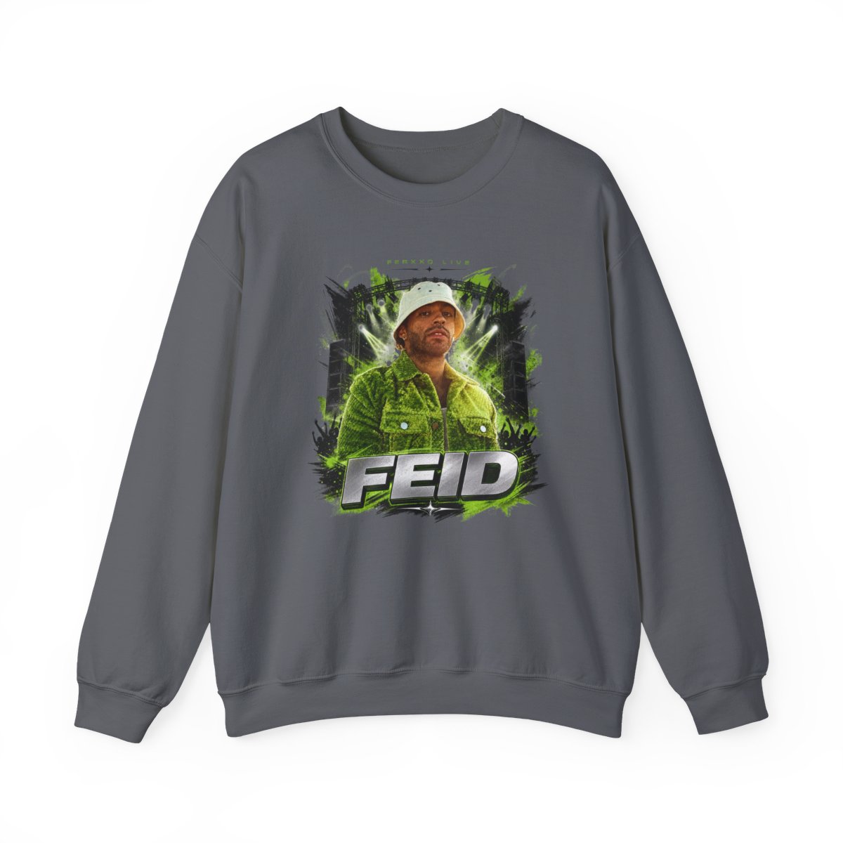 Feid " in bold sans-serif at the bottom. " Crewneck