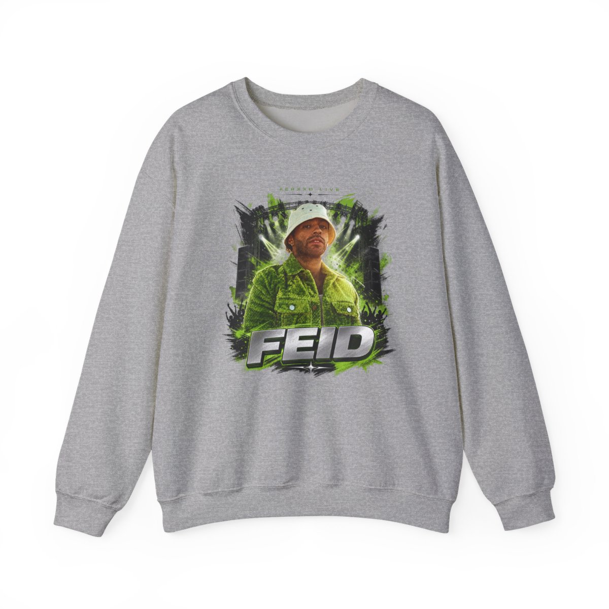Feid " in bold sans-serif at the bottom. " Crewneck - alternate angle 2, merchandise