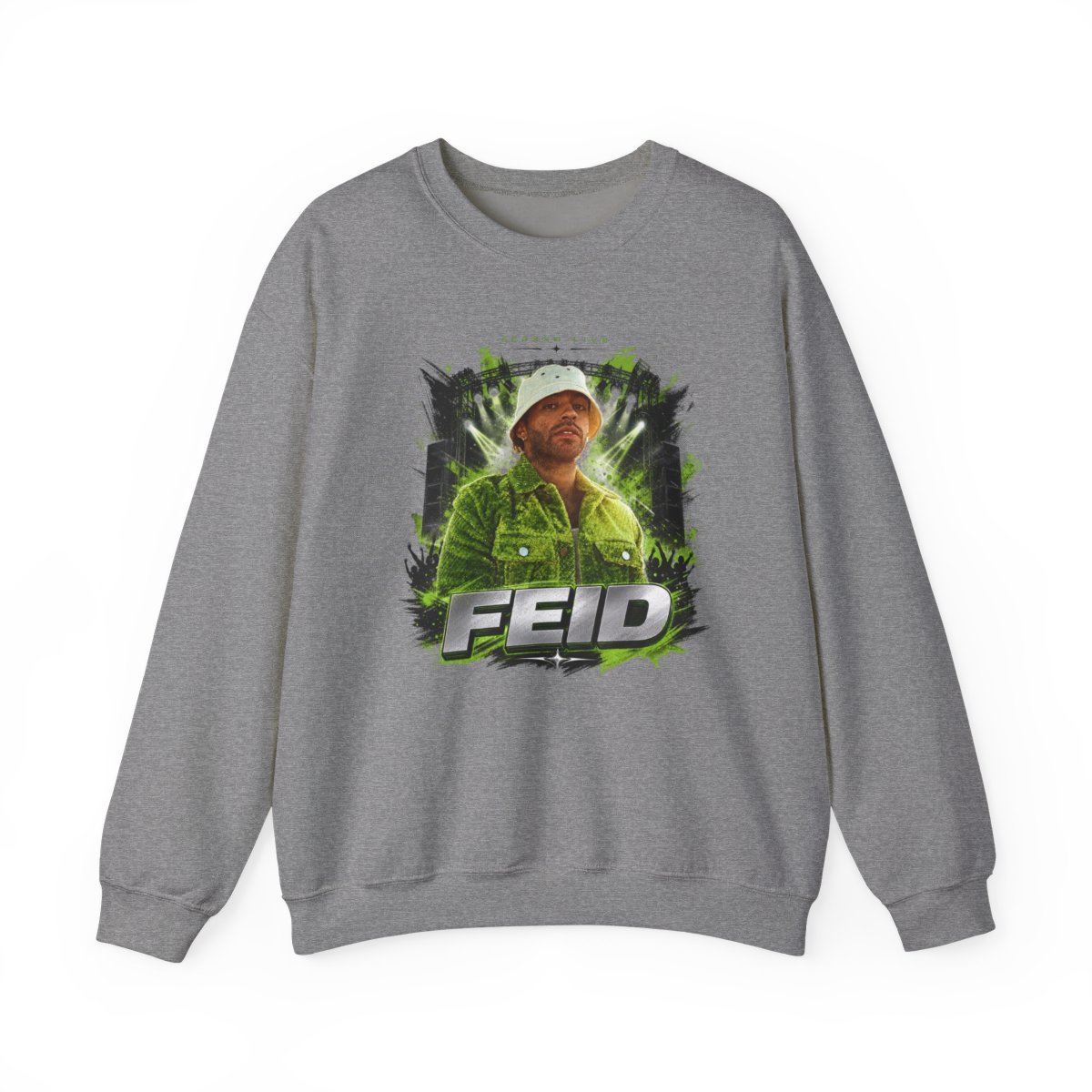 Feid " in bold sans-serif at the bottom. " Crewneck - alternate angle 3, merchandise