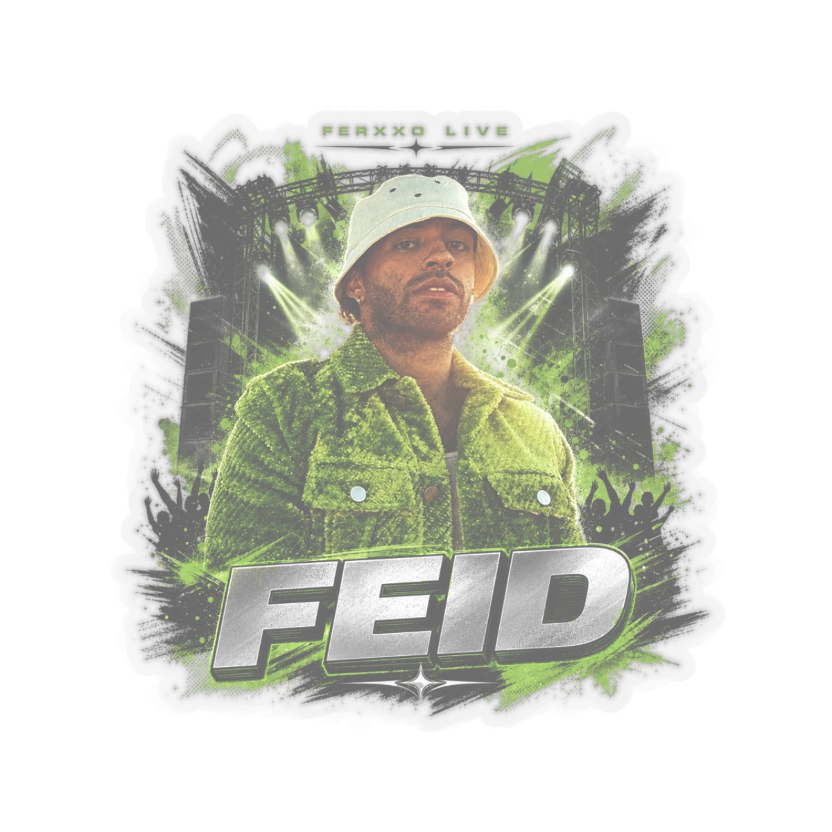 Feid " in bold sans-serif at the bottom. " Sticker - alternate angle 4, merchandise