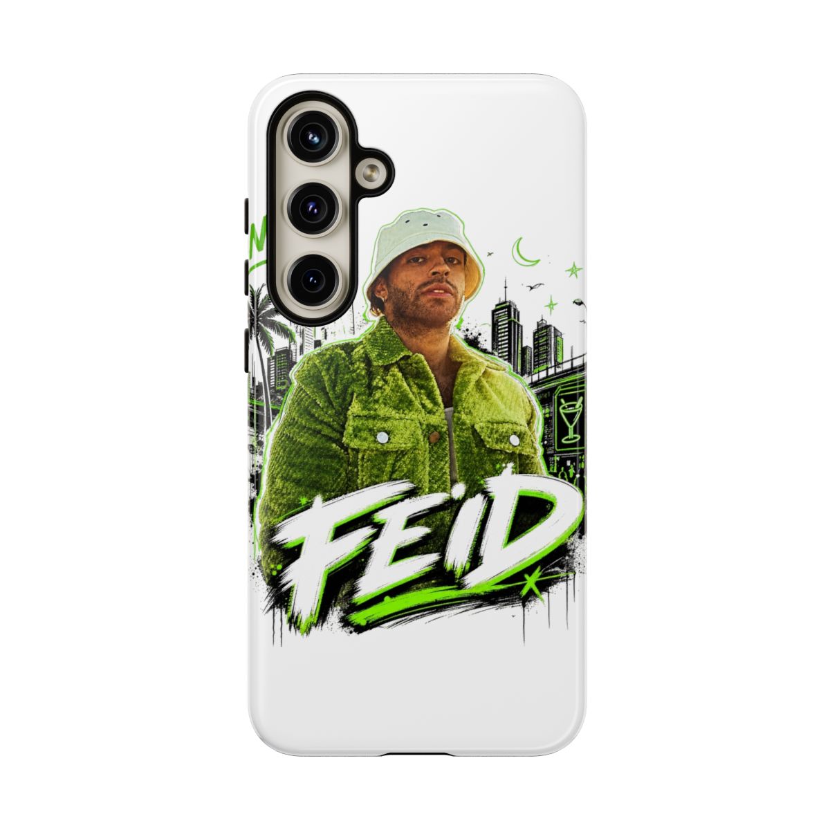 Feid " in bold handwritten font across the bottom. " Phone Case - alternate angle 1, merchandise