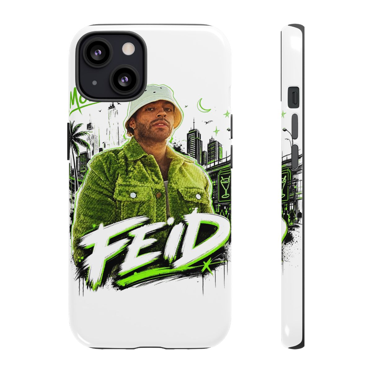 Feid " in bold handwritten font across the bottom. " Phone Case - alternate angle 3, merchandise