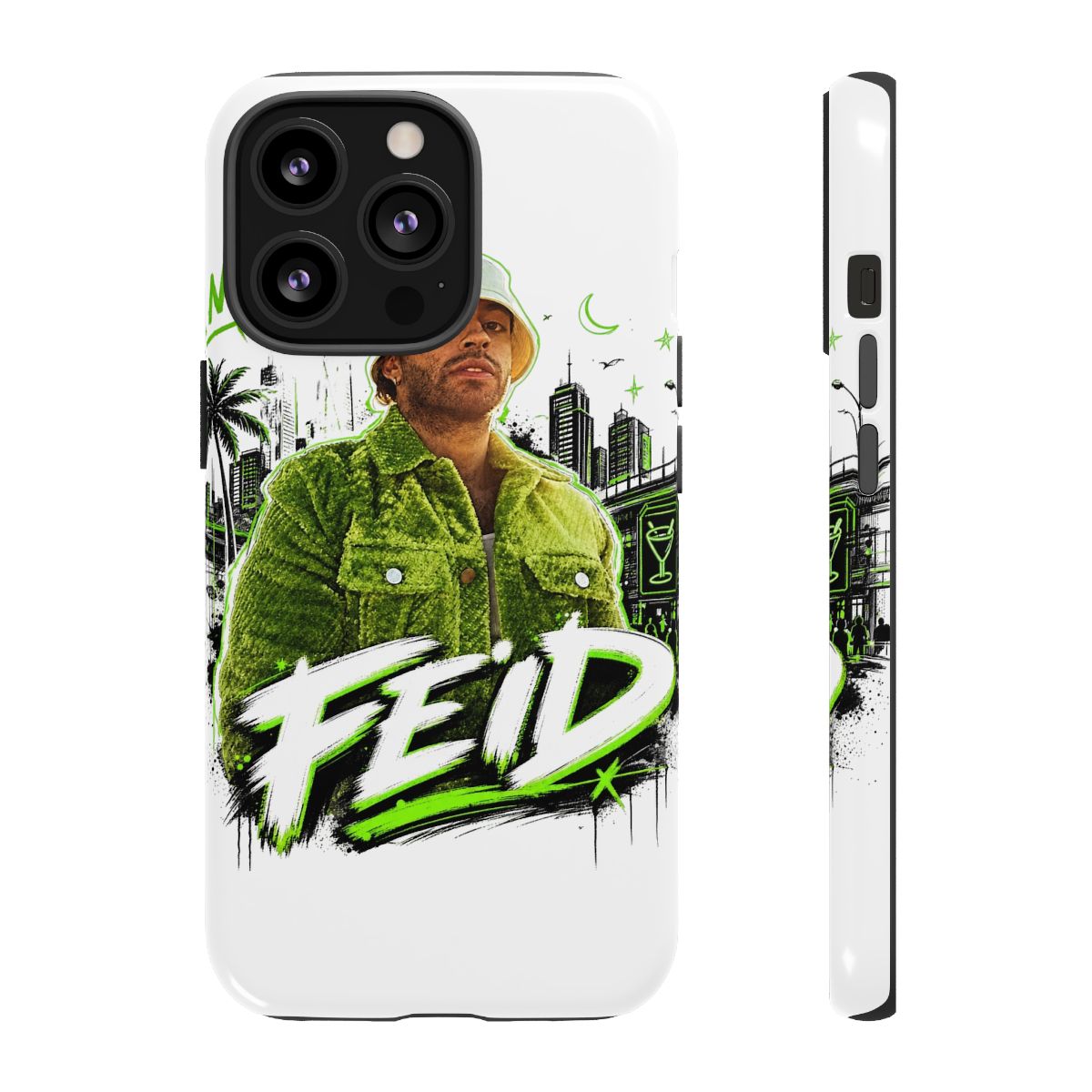Feid " in bold handwritten font across the bottom. " Phone Case - alternate angle 4, merchandise