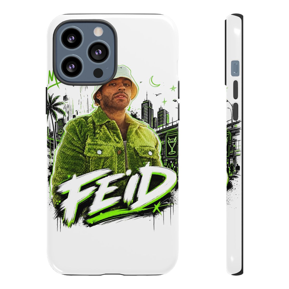 Feid " in bold handwritten font across the bottom. " Phone Case - alternate angle 5, merchandise