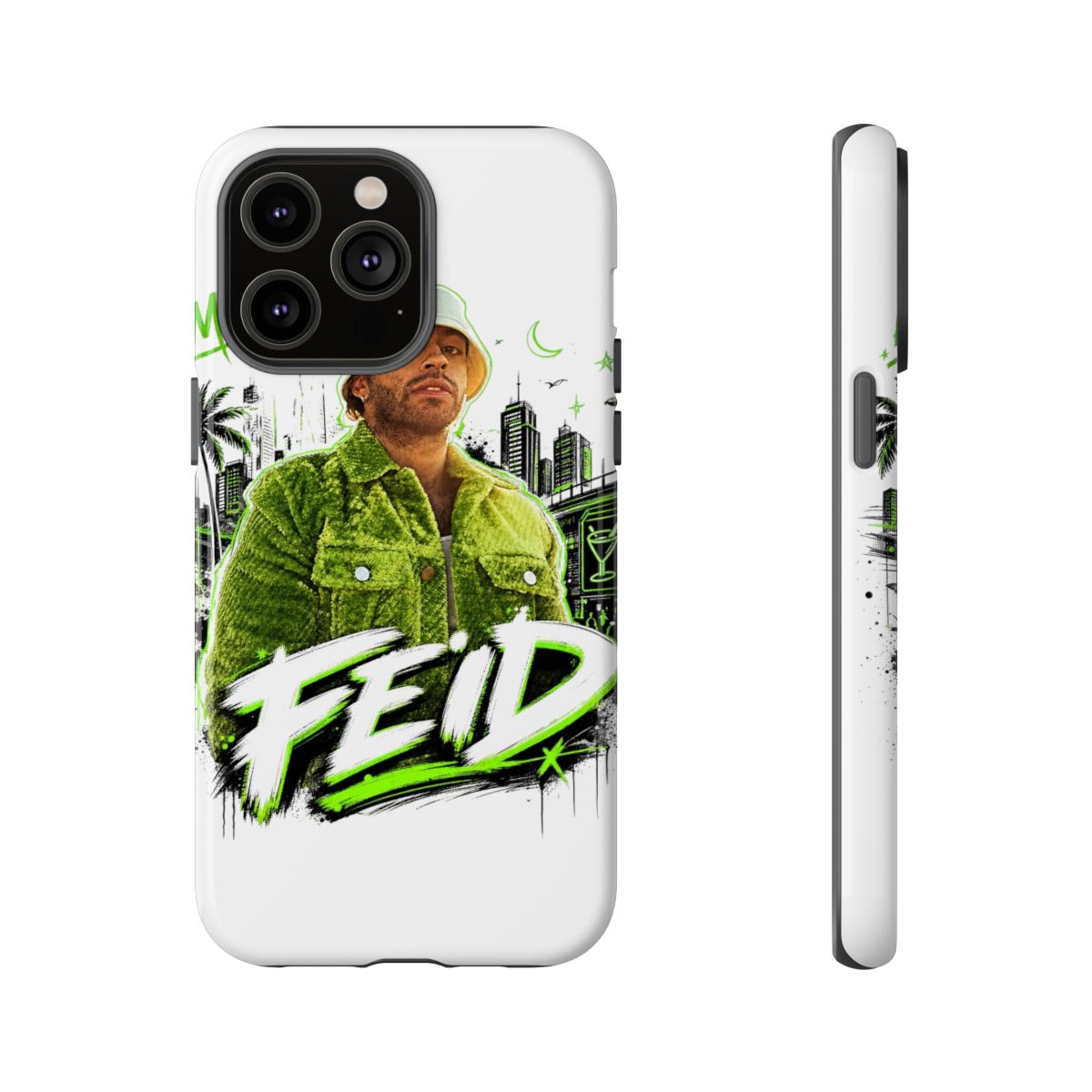 Feid " in bold handwritten font across the bottom. " Phone Case - alternate angle 2, merchandise