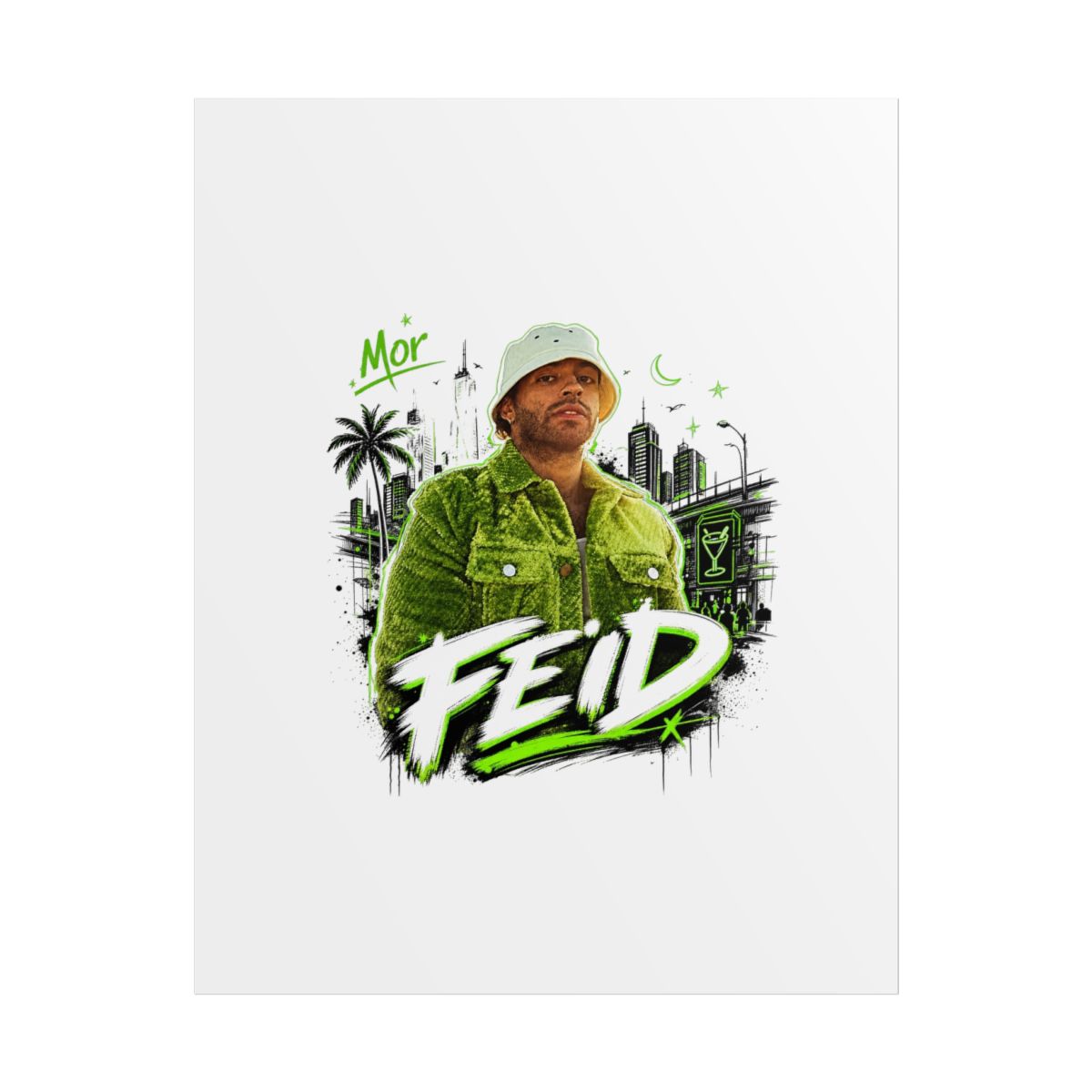 Feid " in bold handwritten font across the bottom. " Poster - alternate angle 1, merchandise