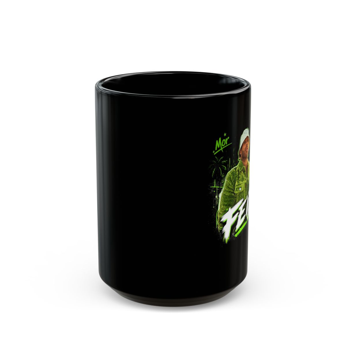 Feid " in bold handwritten font across the bottom. " Black Mug - alternate angle 2, merchandise