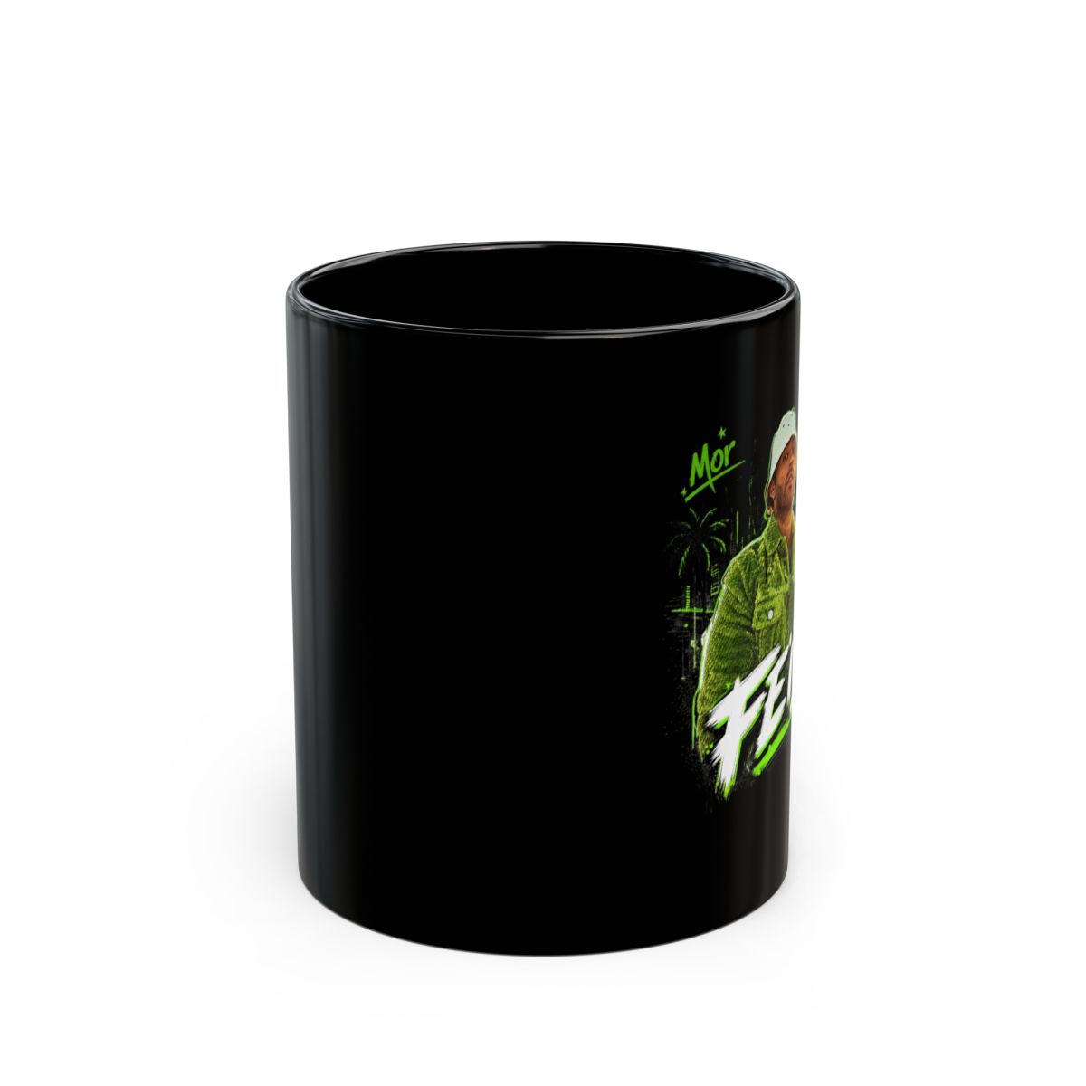 Feid " in bold handwritten font across the bottom. " Black Mug - alternate angle 1, merchandise